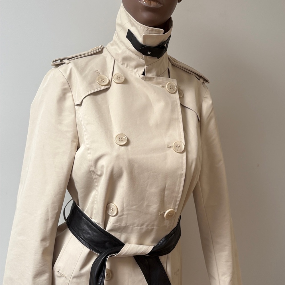 Danier Bretta trench coat long beige cream leather belt double breasted XXS - Picture 8 of 16